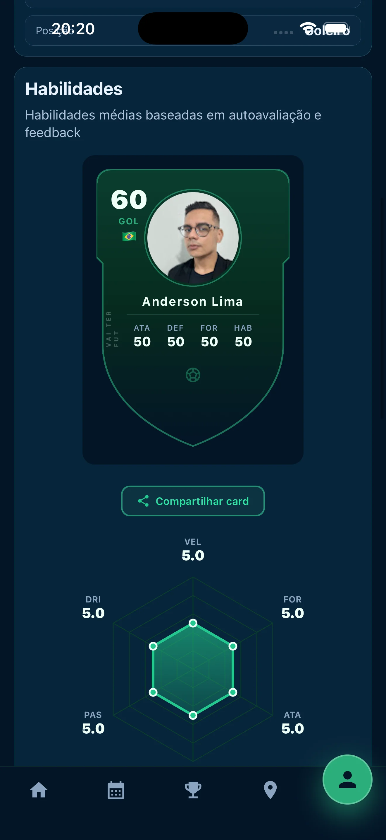 Vai de fut player card with overall rating and skill radar